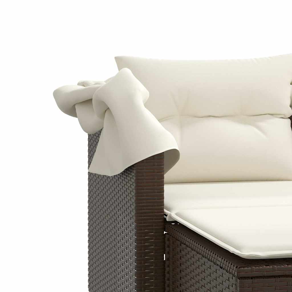 Garden Sofa 2-Seater with Canopy and Stools Brown Poly Rattan