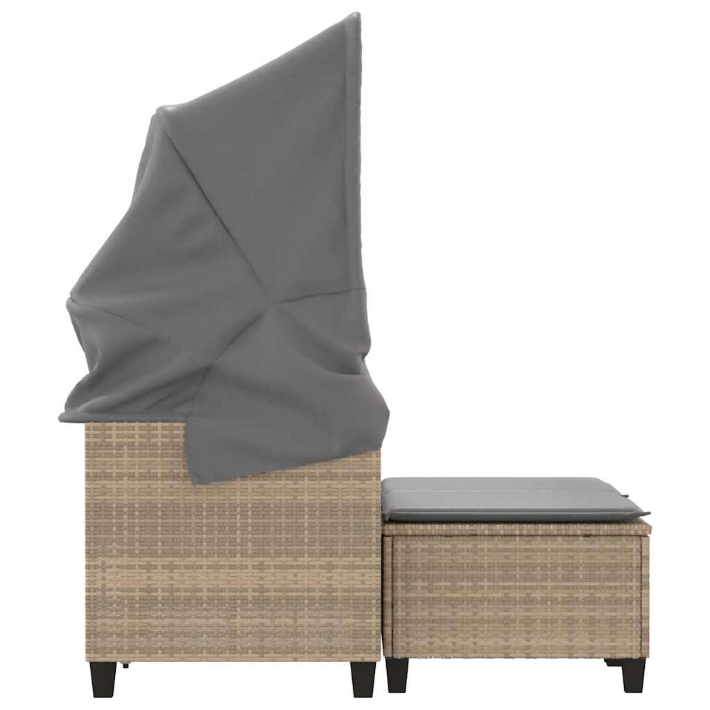 Garden Sofa 2-Seater with Canopy and Stools Beige Poly Rattan
