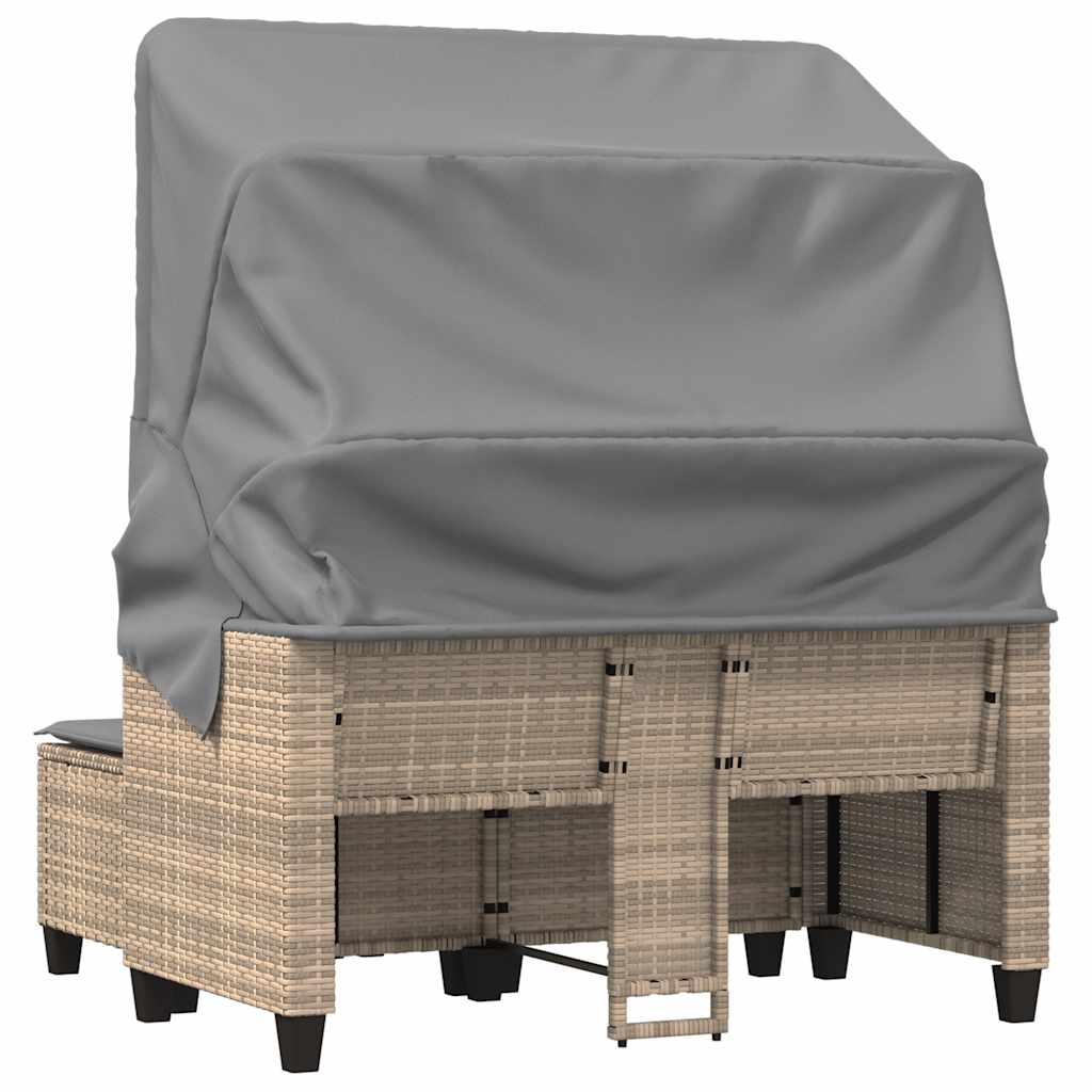 Garden Sofa 2-Seater with Canopy and Stools Beige Poly Rattan
