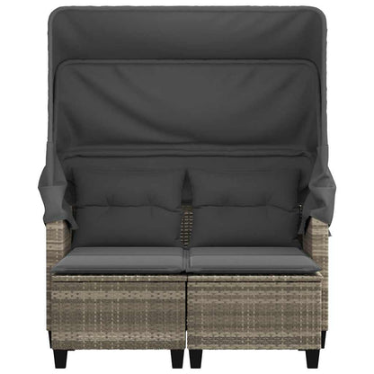 Garden Sofa 2-Seater with Canopy and Stools Light Grey Poly Rattan