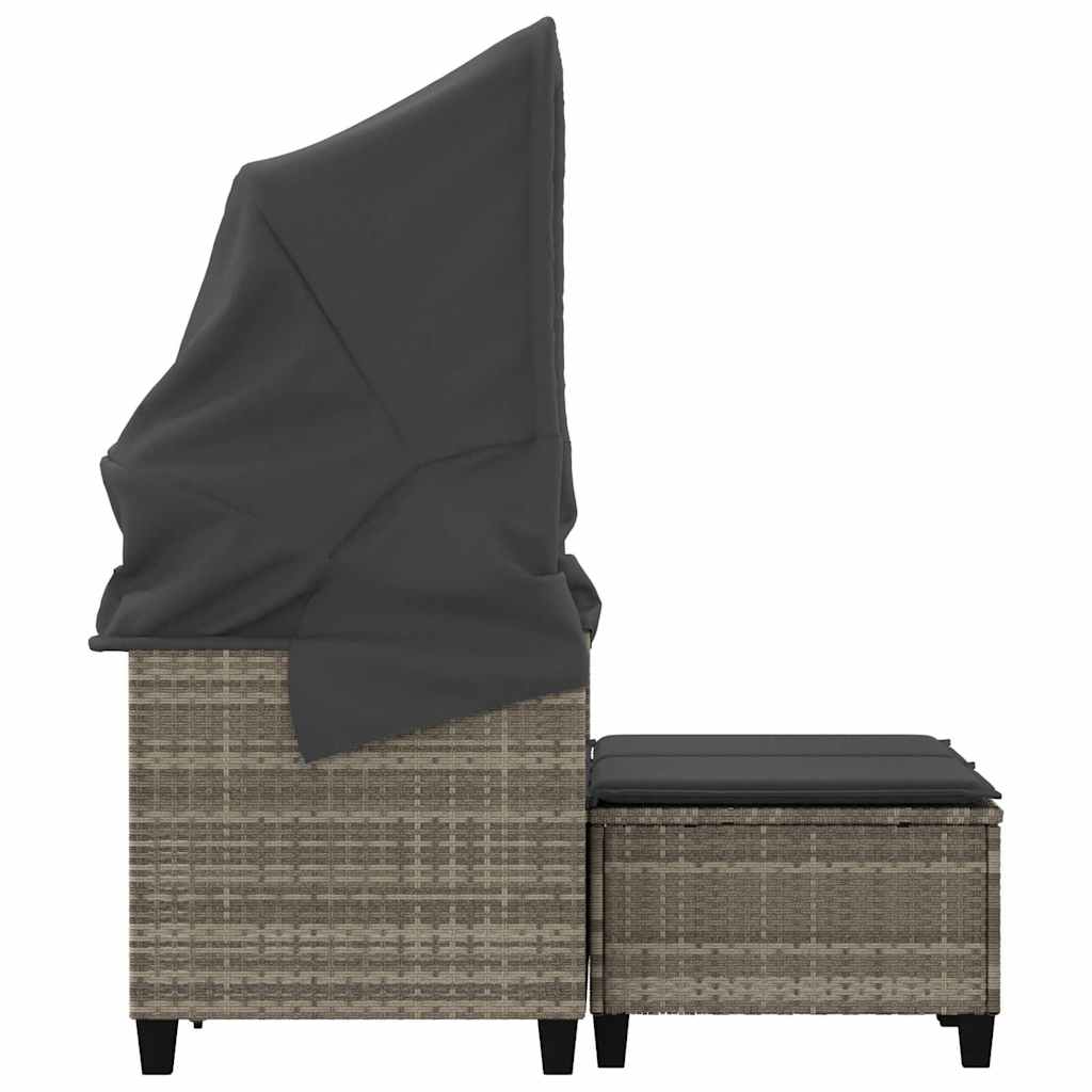 Garden Sofa 2-Seater with Canopy and Stools Light Grey Poly Rattan