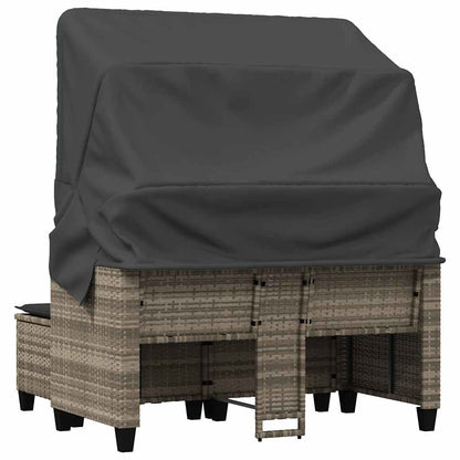 Garden Sofa 2-Seater with Canopy and Stools Light Grey Poly Rattan