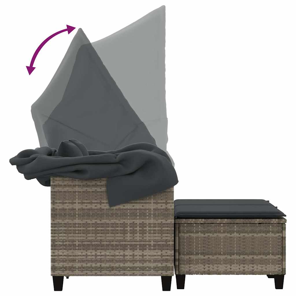 Garden Sofa 2-Seater with Canopy and Stools Light Grey Poly Rattan