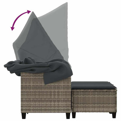 Garden Sofa 2-Seater with Canopy and Stools Light Grey Poly Rattan