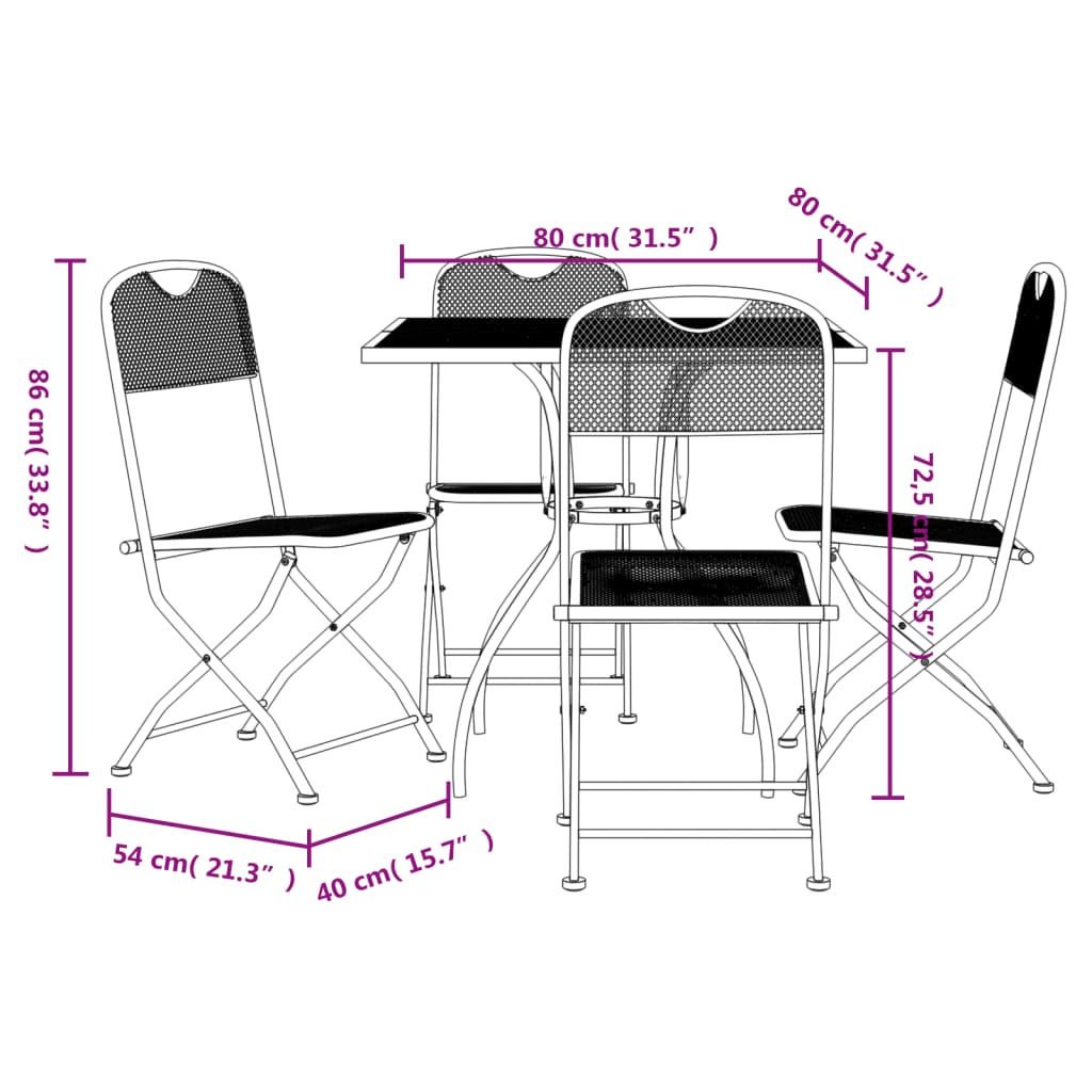 Garden Dining Set | Anthracite | Expanded metal mesh | 5 Piece Set