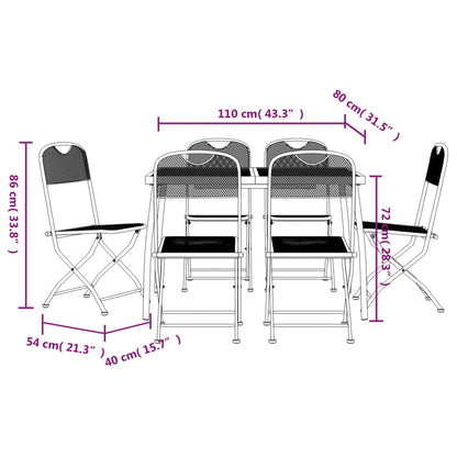 Garden Dining Set | Anthracite | Metal mesh | 7 piece set | Foldable