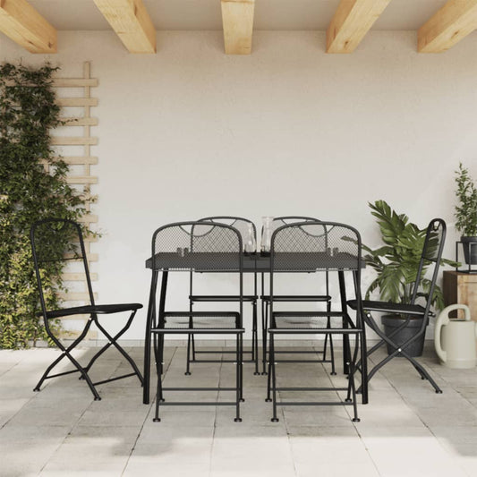 Garden Dining Set | Anthracite | Metal mesh | 7 piece set | Foldable