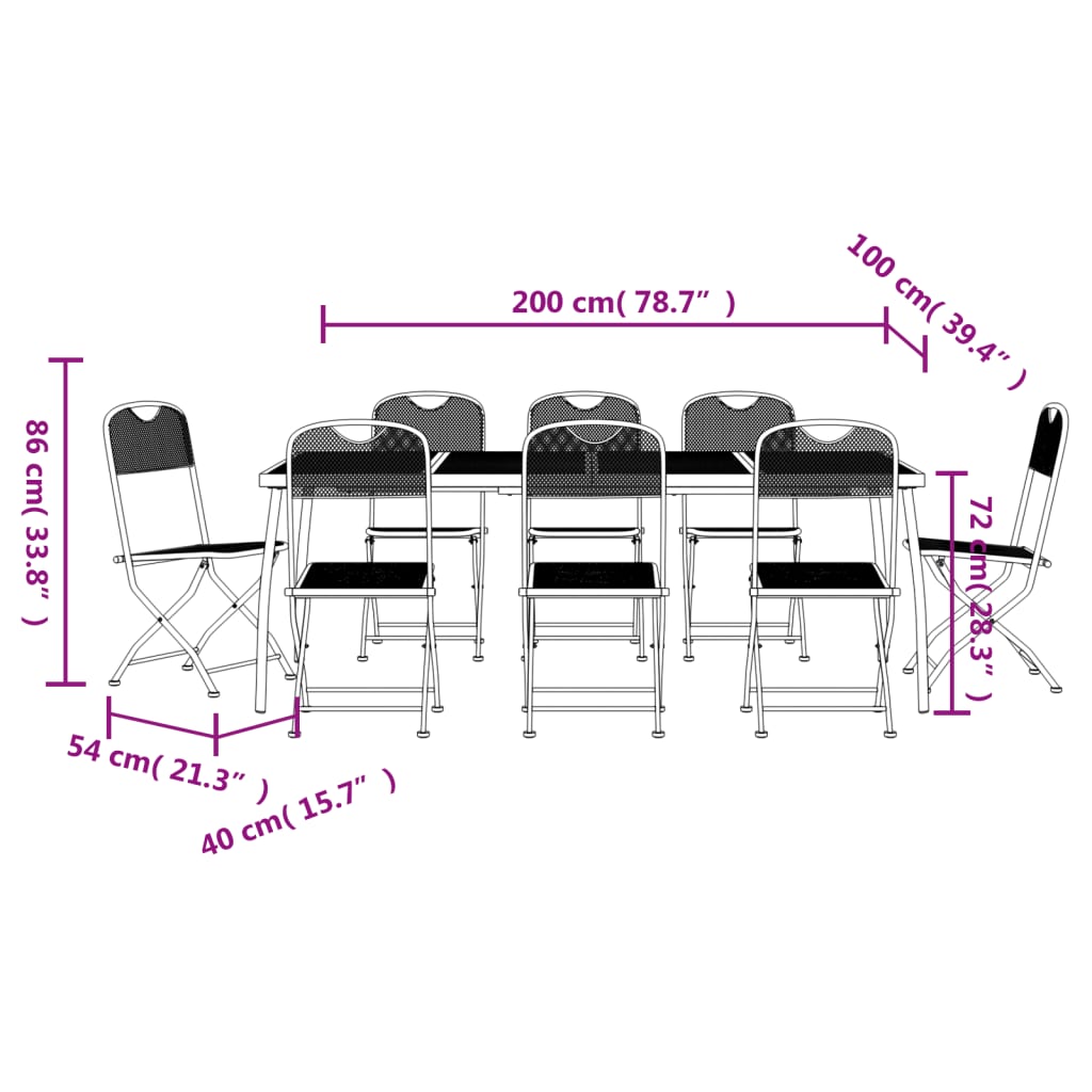 Garden Dining Set | Anthracite | Metal mesh | 9 Piece Set | Collapsible