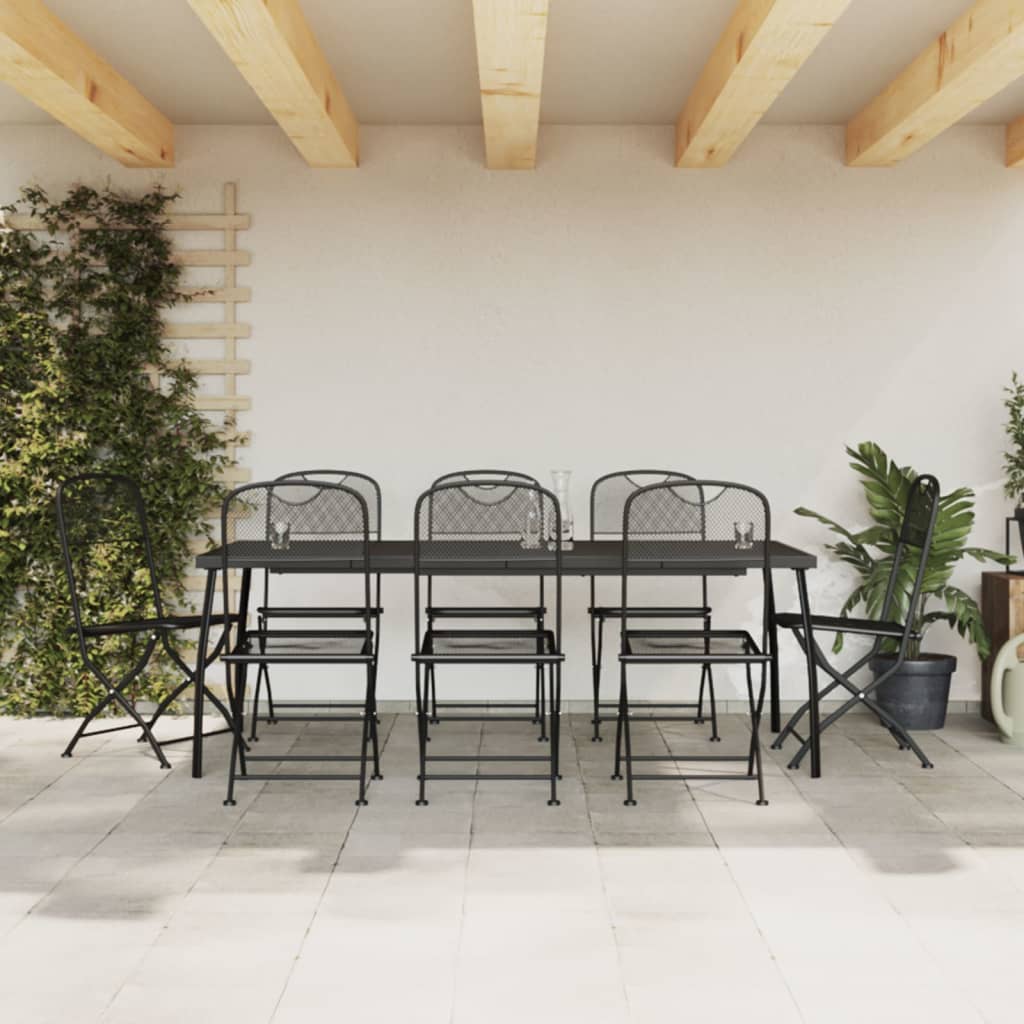 Garden Dining Set | Anthracite | Metal mesh | 9 Piece Set | Collapsible