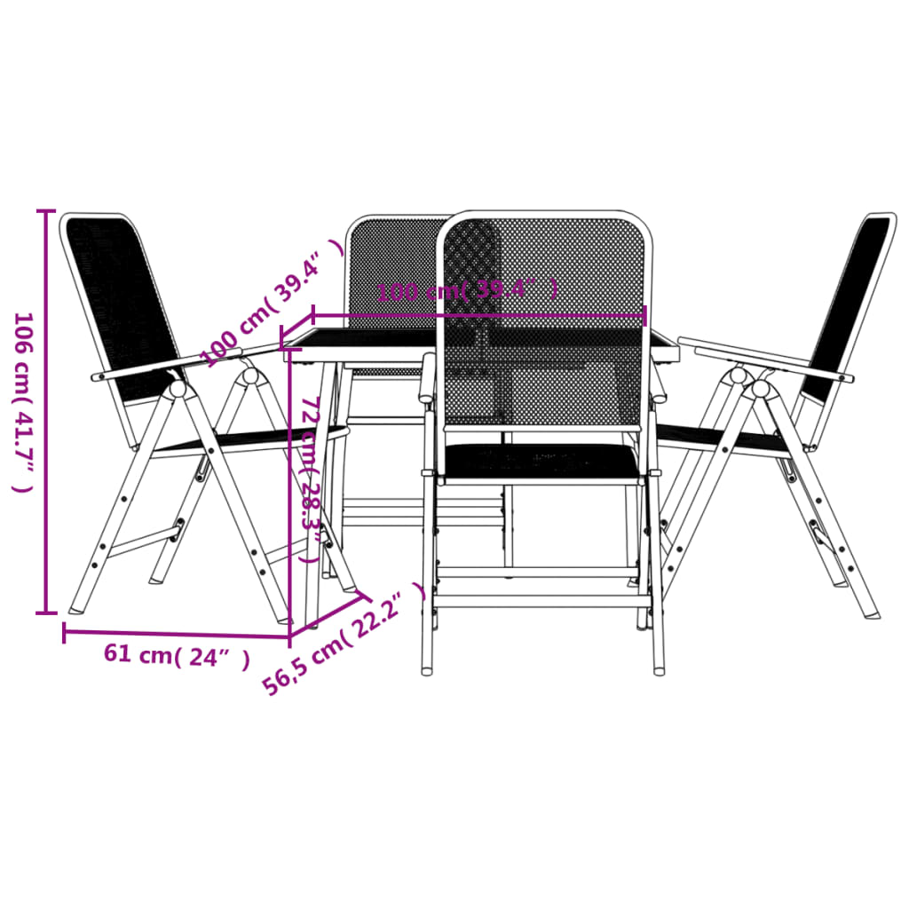 Garden Dining Set | Anthracite | Metal | 5 Piece Set