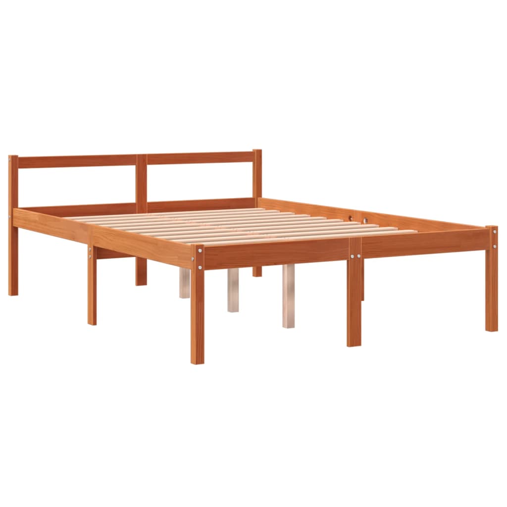 Senior Bed without Mattress Wax Brown 135x190 cm Double Solid Wood Pine