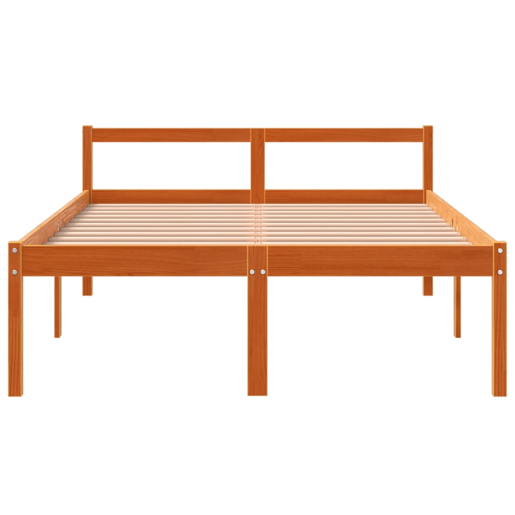 Senior Bed without Mattress Wax Brown 135x190 cm Double Solid Wood Pine