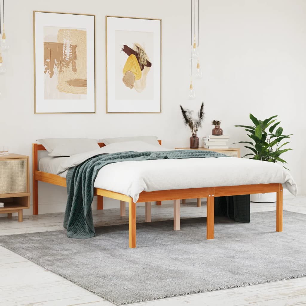 Senior Bed without Mattress Wax Brown 140x190 cm Solid Wood Pine