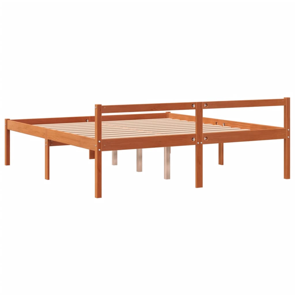 Senior Bed without Mattress Wax Brown 150x200 cm King Size Solid Wood Pine