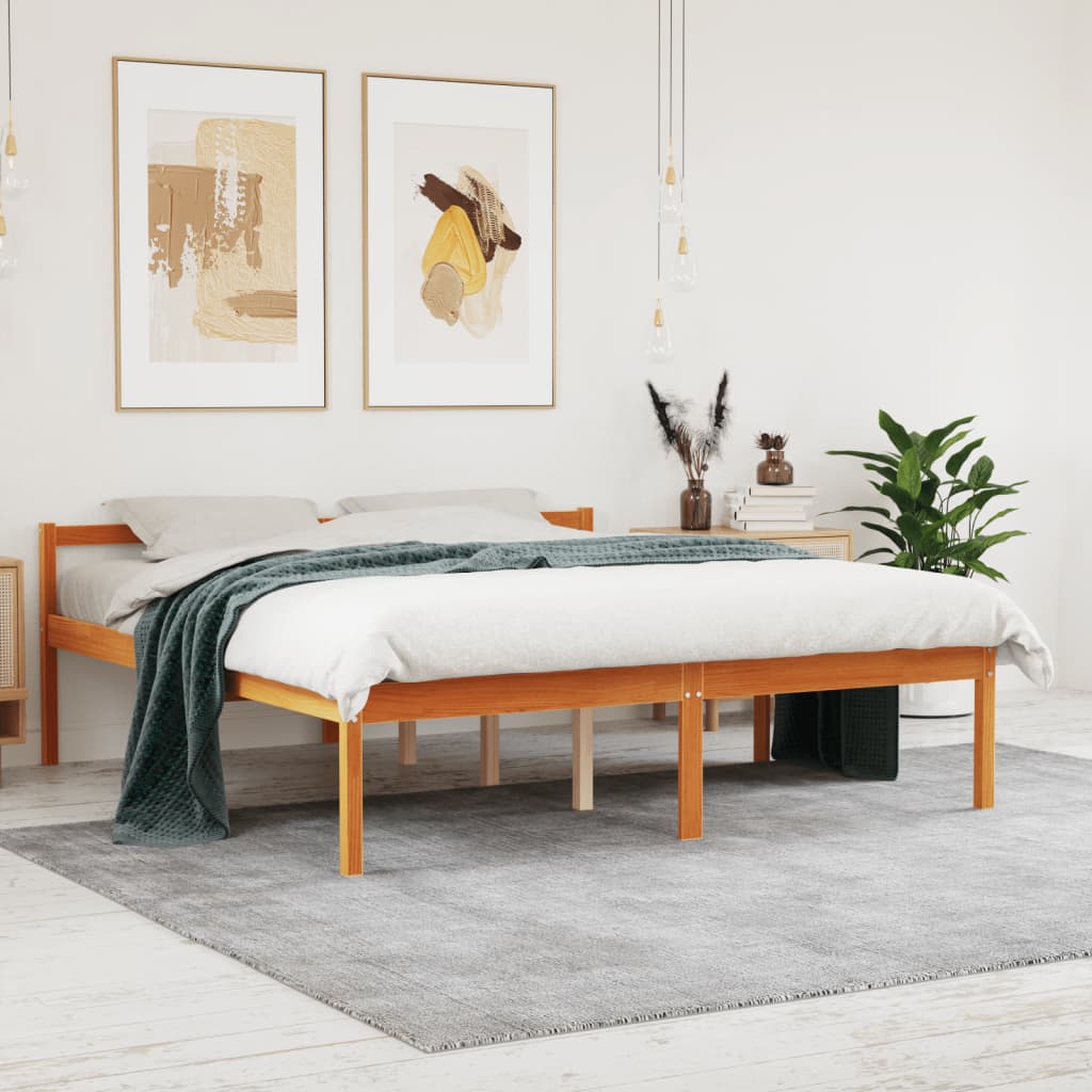 Senior Bed without Mattress Wax Brown 150x200 cm King Size Solid Wood Pine