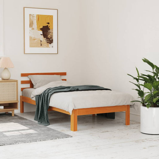 Bed Frame without Mattress Wax Brown 75x190 cm Small Single Solid Wood Pine