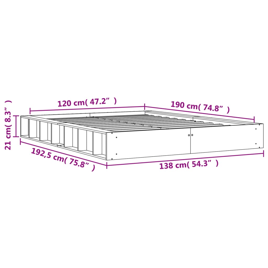 Bed Frame without Mattress Wax Brown 120x190 cm Small Double Solid Wood Pine