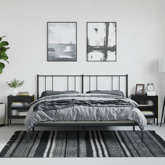 Nightstand | Set of 2 | Black | Powder-coated steel, fluted glass