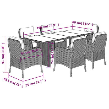 7 Piece Garden Dining Set with Cushions Grey Poly Rattan