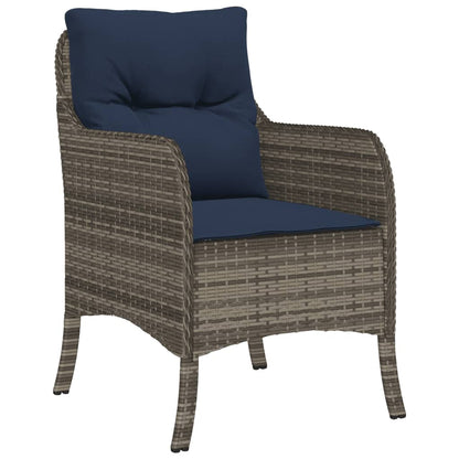 3 Piece Garden Dining Set with Cushions Grey Poly Rattan