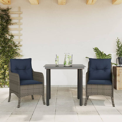 3 Piece Garden Dining Set with Cushions Grey Poly Rattan
