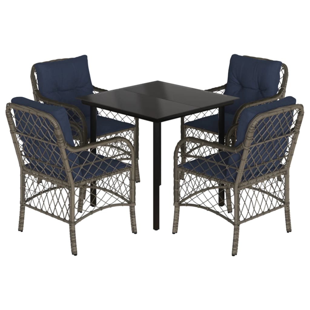 5 Piece Garden Dining Set with Cushions Grey Poly Rattan