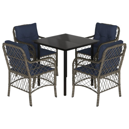 5 Piece Garden Dining Set with Cushions Grey Poly Rattan