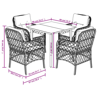 5 Piece Garden Dining Set with Cushions Grey Poly Rattan