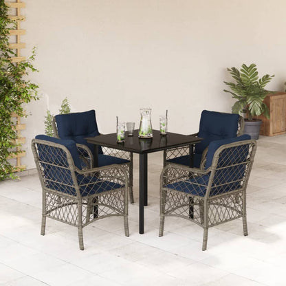 5 Piece Garden Dining Set with Cushions Grey Poly Rattan
