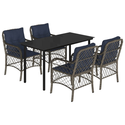 5 Piece Garden Dining Set with Cushions Grey Poly Rattan