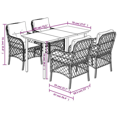 5 Piece Garden Dining Set with Cushions Grey Poly Rattan