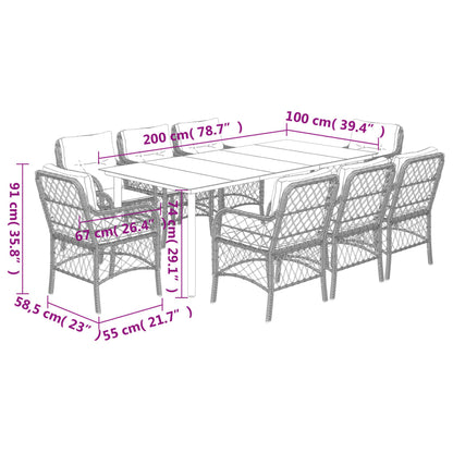 9 Piece Garden Dining Set with Cushions Grey Poly Rattan