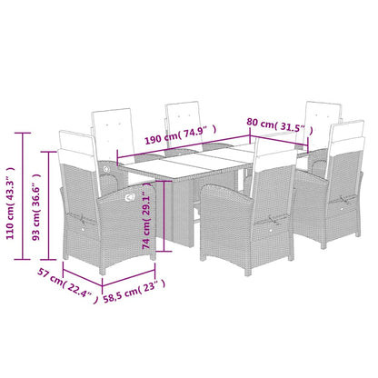 7 Piece Garden Dining Set with Cushions Grey Poly Rattan