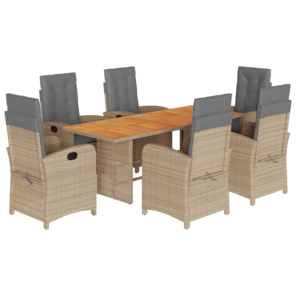 7 Piece Garden Dining Set with Cushions Grey Poly Rattan