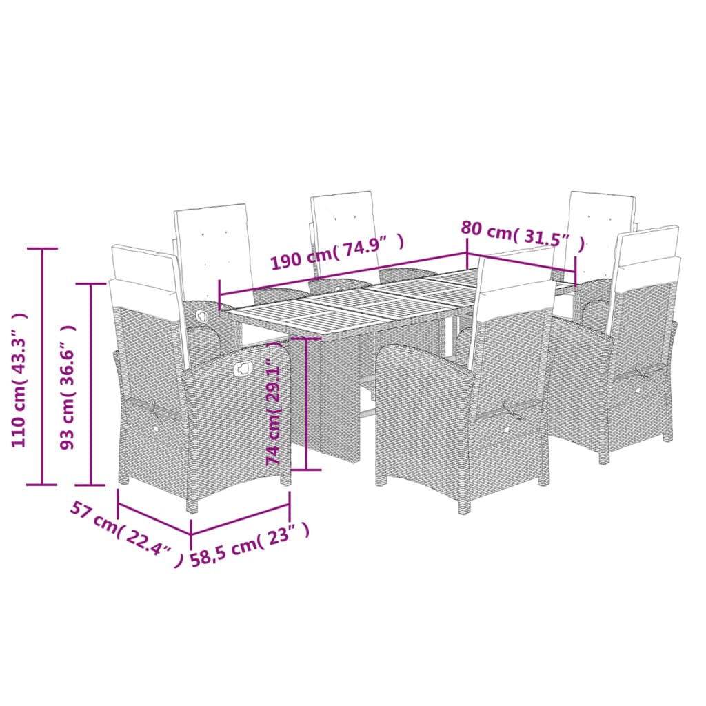 7 Piece Garden Dining Set with Cushions Grey Poly Rattan