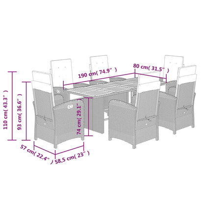 7 Piece Garden Dining Set with Cushions Grey Poly Rattan