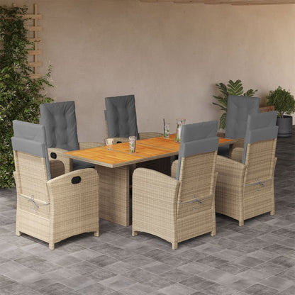 7 Piece Garden Dining Set with Cushions Grey Poly Rattan