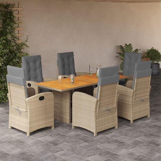 7 Piece Garden Dining Set with Cushions Grey Poly Rattan