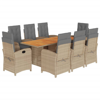 9 Piece Garden Dining Set with Cushions Grey Poly Rattan
