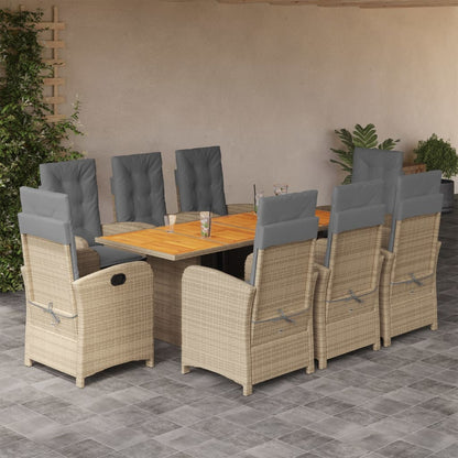 9 Piece Garden Dining Set with Cushions Grey Poly Rattan