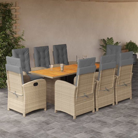 9 Piece Garden Dining Set with Cushions Grey Poly Rattan