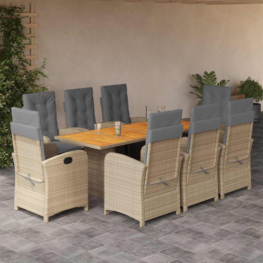 9 Piece Garden Dining Set with Cushions Grey Poly Rattan