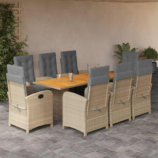 9 Piece Garden Dining Set with Cushions Grey Poly Rattan