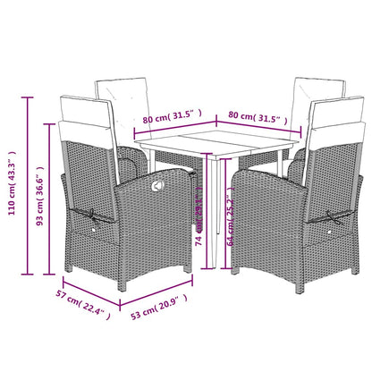 5 Piece Garden Dining Set with Cushions Grey Poly Rattan