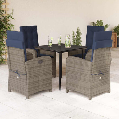 5 Piece Garden Dining Set with Cushions Grey Poly Rattan