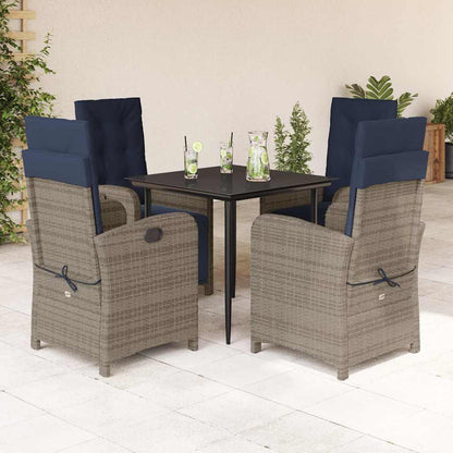 5 Piece Garden Dining Set with Cushions Grey Poly Rattan