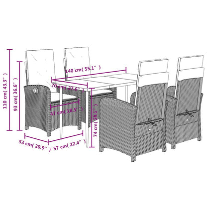 5 Piece Garden Dining Set with Cushions Grey Poly Rattan (US only)