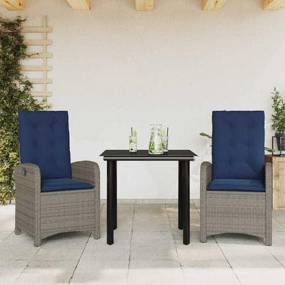 3 Piece Garden Dining Set with Cushions Grey Poly Rattan (US only)