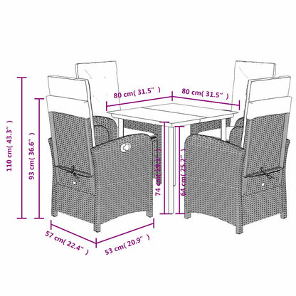 5 Piece Garden Dining Set with Cushions Grey Poly Rattan (US only)