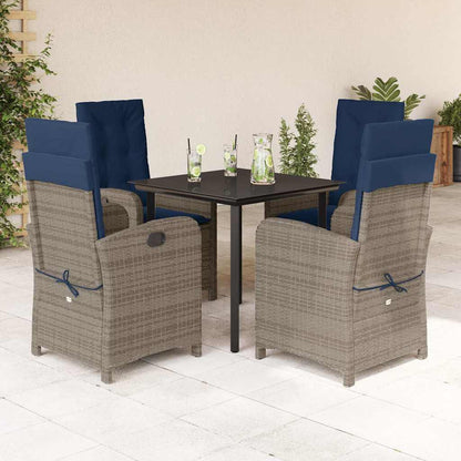 5 Piece Garden Dining Set with Cushions Grey Poly Rattan (US only)
